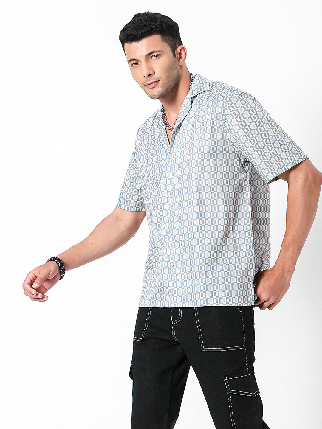 Geometric Square Oversized Cotton Shirt