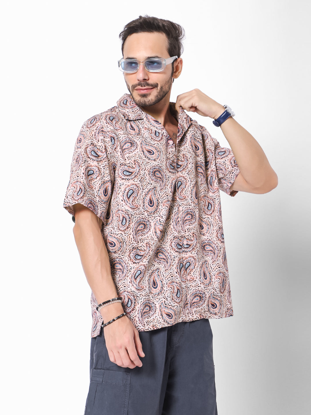 Vintage Paisley Oversized Cotton Shirt