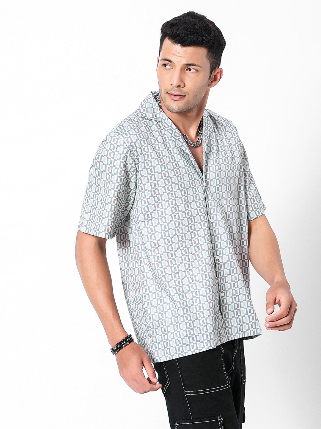 Geometric Square Oversized Cotton Shirt