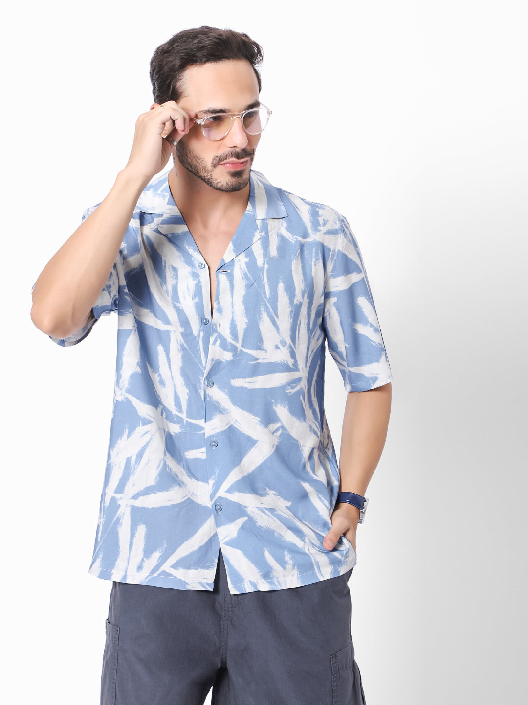 Distressed Leaves Oversized Viscose Shirt