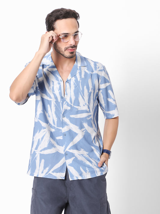 Distressed Leaves Oversized Viscose Shirt