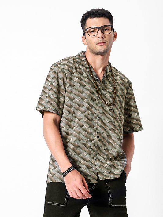 Cross Lines Geo Oversized Cotton Shirt