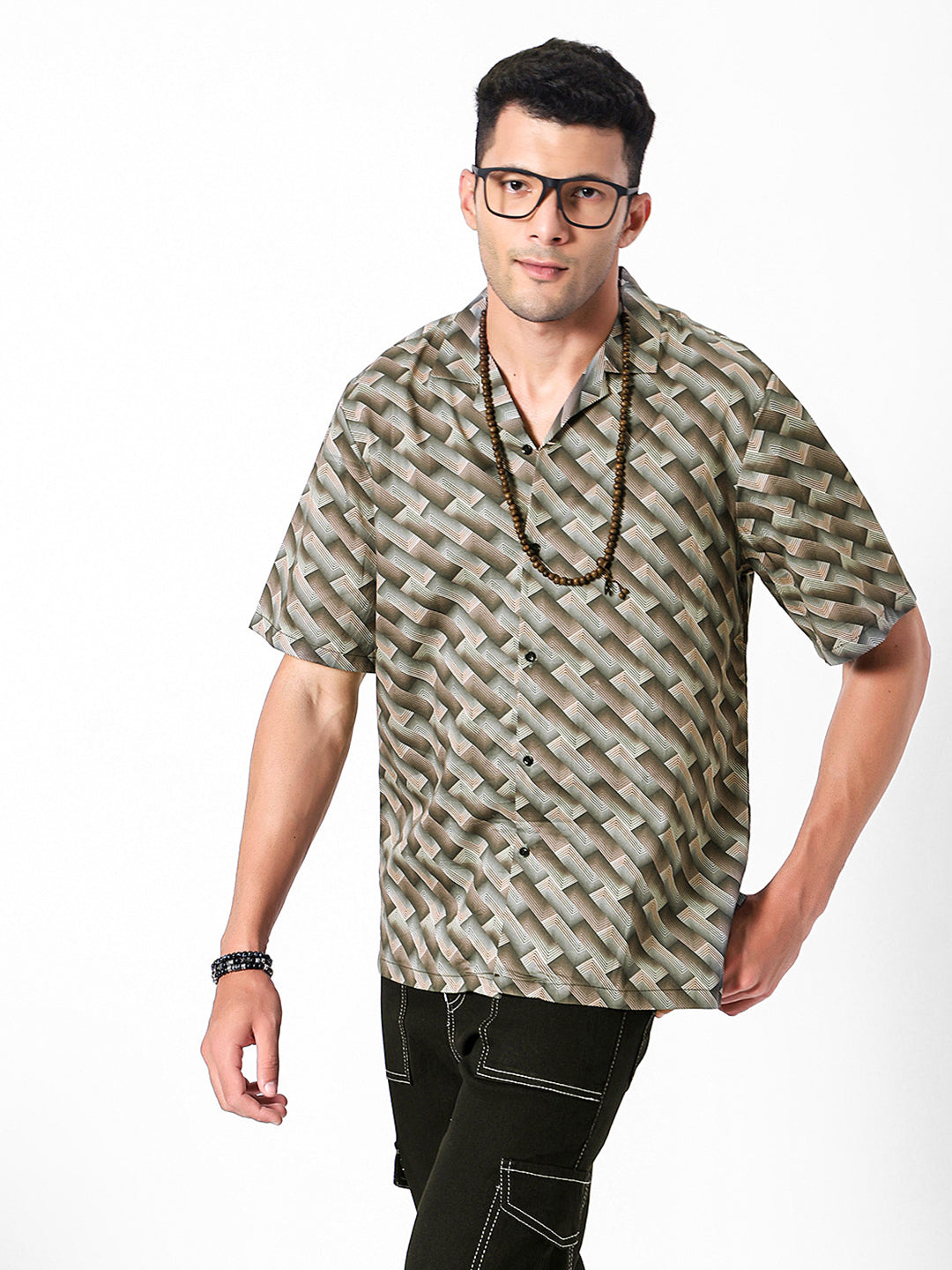 Cross Lines Geo Oversized Cotton Shirt