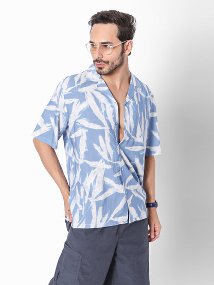 Distressed Leaves Oversized Viscose Shirt
