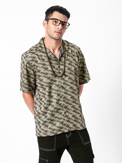 Cross Lines Geo Oversized Cotton Shirt
