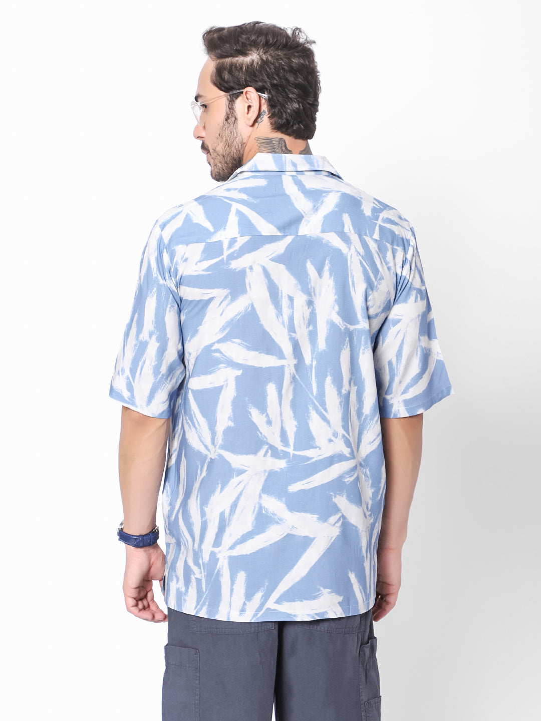 Distressed Leaves Oversized Viscose Shirt