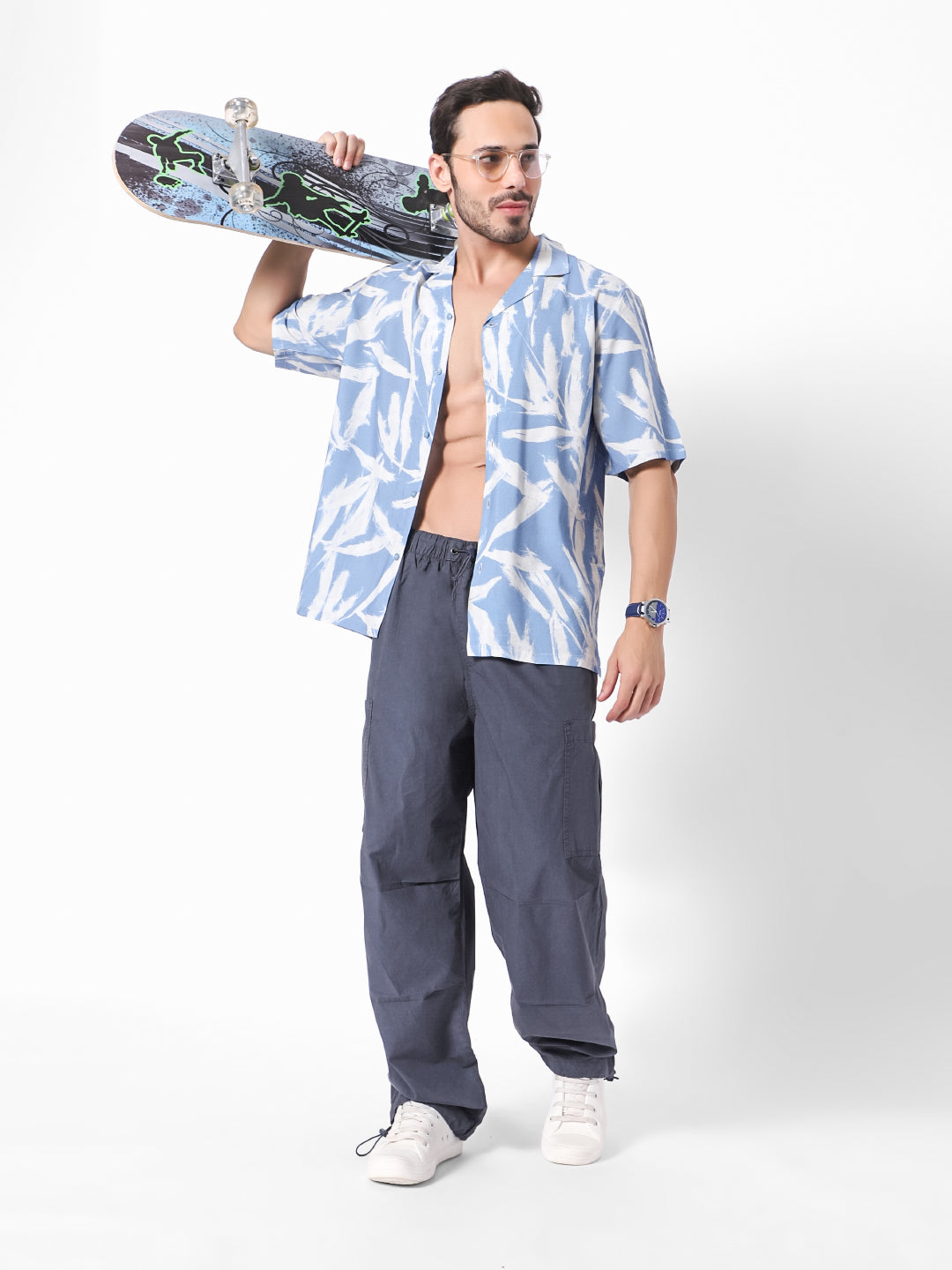 Distressed Leaves Oversized Viscose Shirt