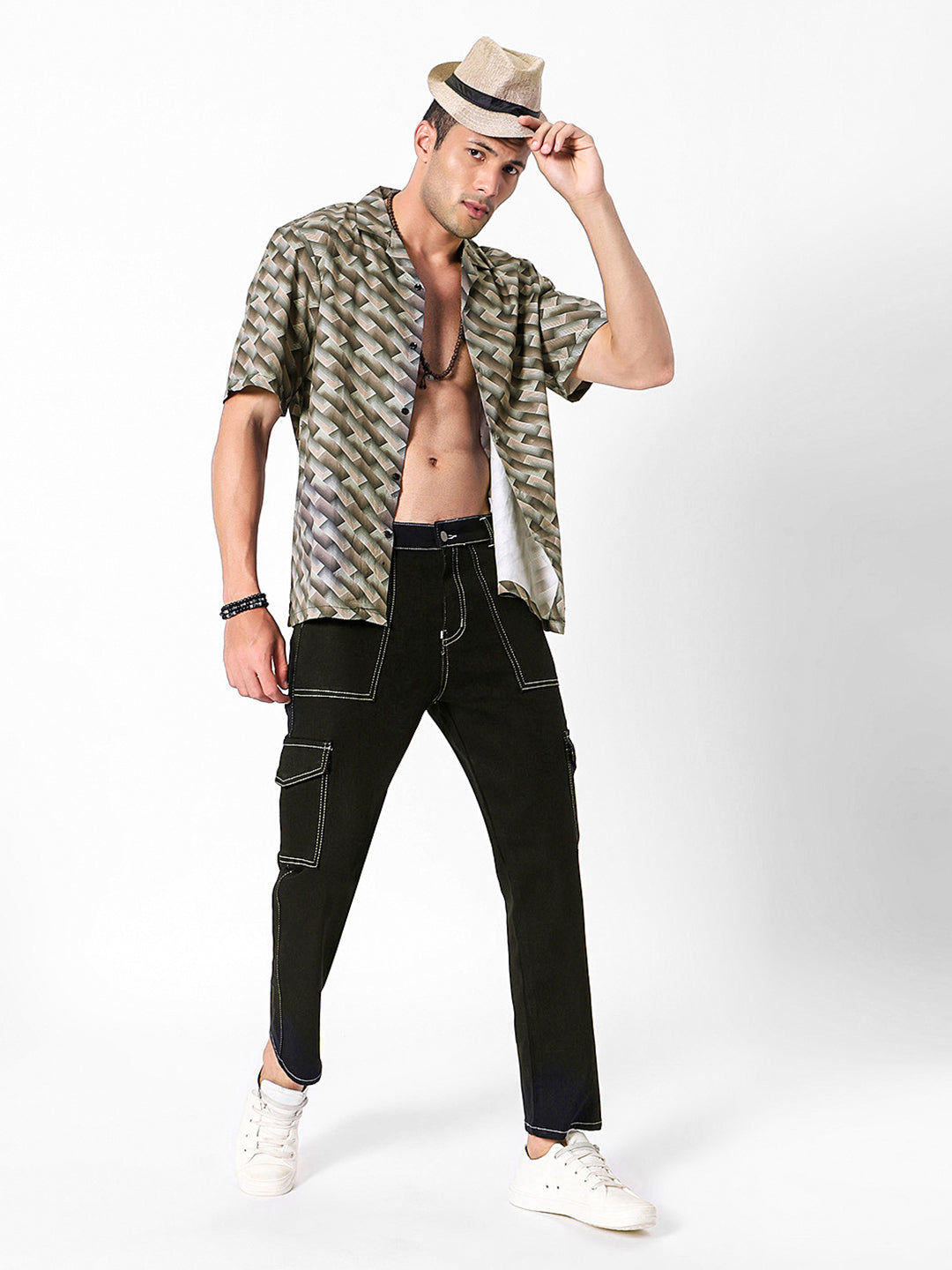 Cross Lines Geo Oversized Cotton Shirt