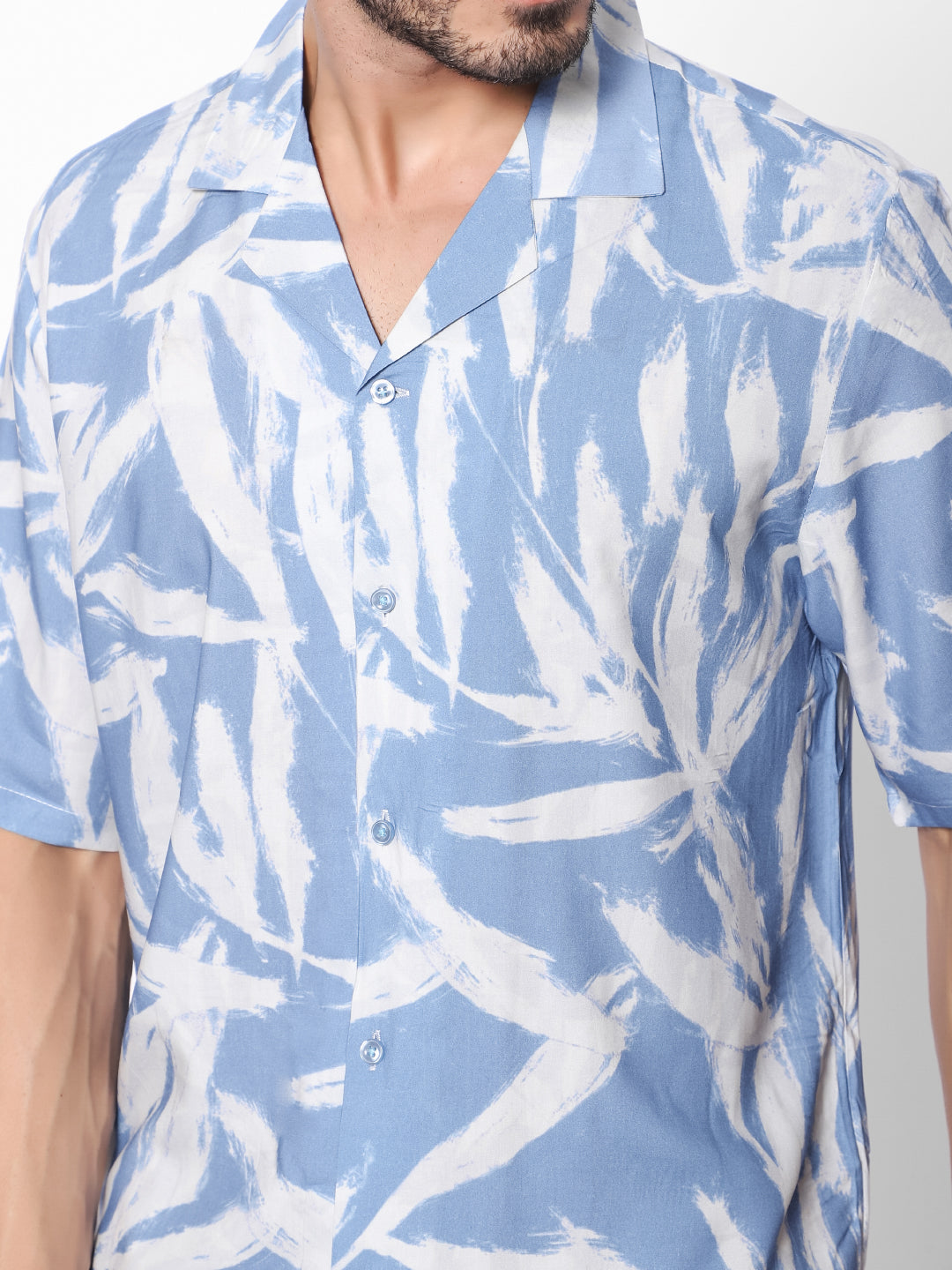 Distressed Leaves Oversized Viscose Shirt