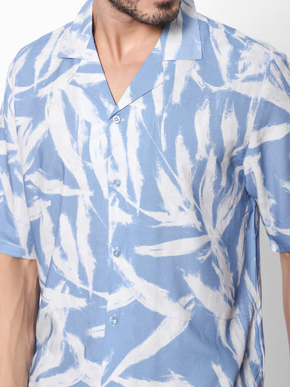 Distressed Leaves Oversized Viscose Shirt