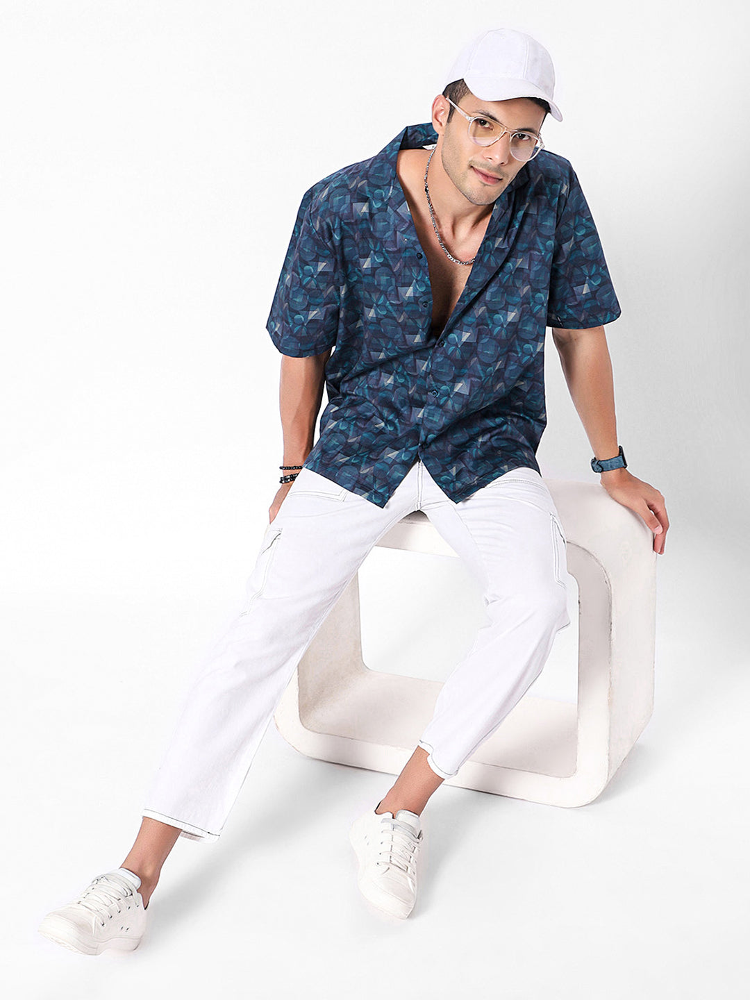 Geo Optical Oversized Cotton Shirt