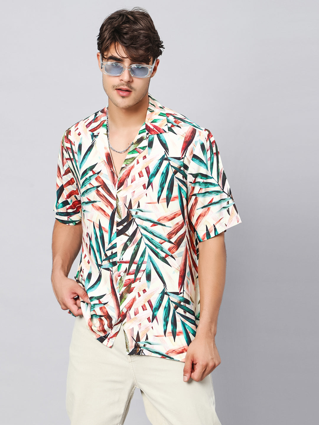 Bold Leaves Oversized Viscose Shirt