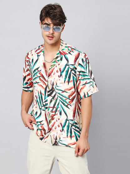 Bold Leaves Oversized Viscose Shirt