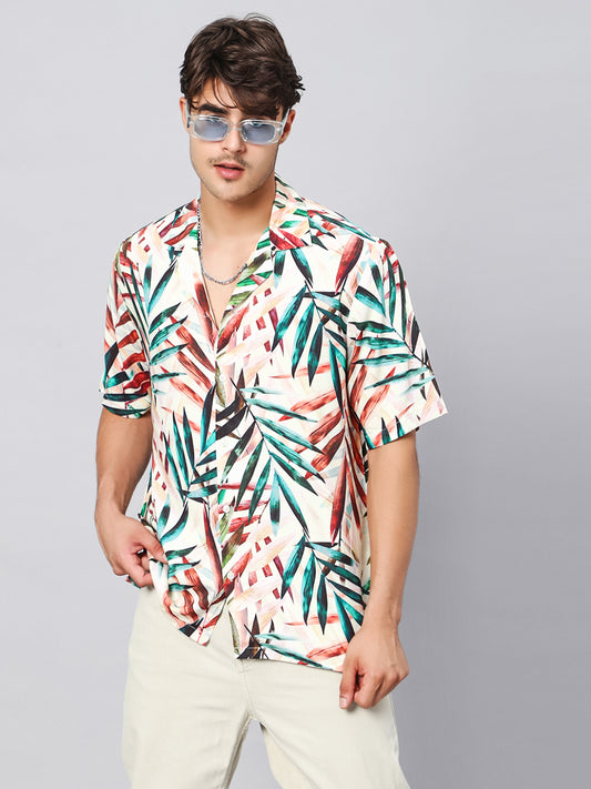 Bold Leaves Oversized Viscose Shirt