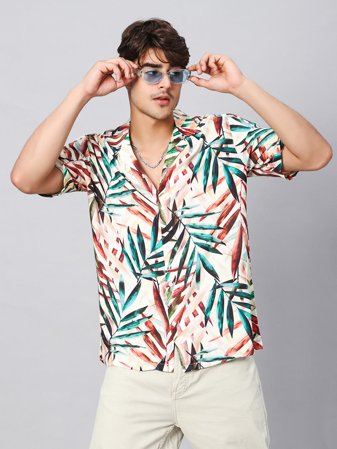 Bold Leaves Oversized Viscose Shirt