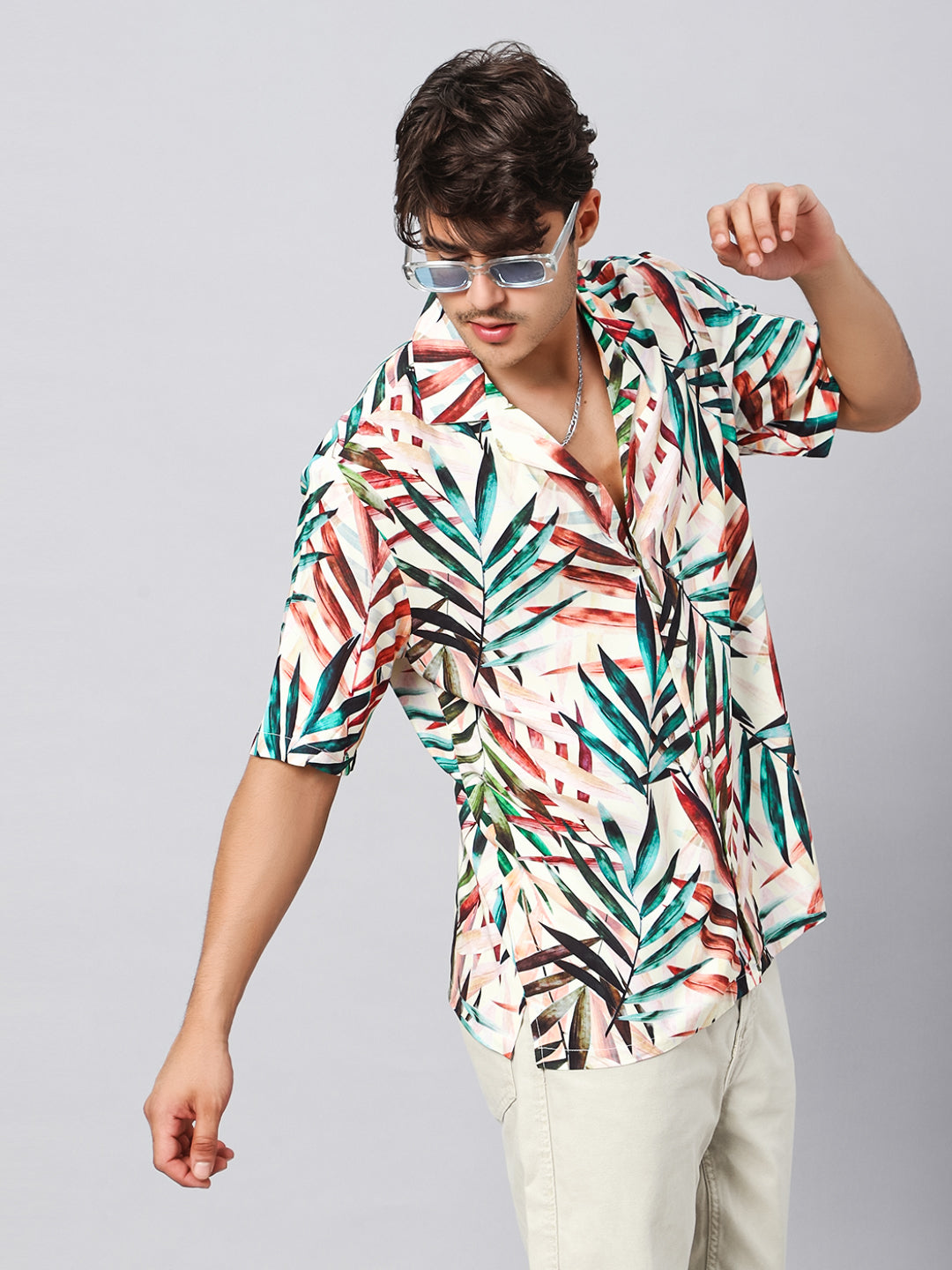 Bold Leaves Oversized Viscose Shirt