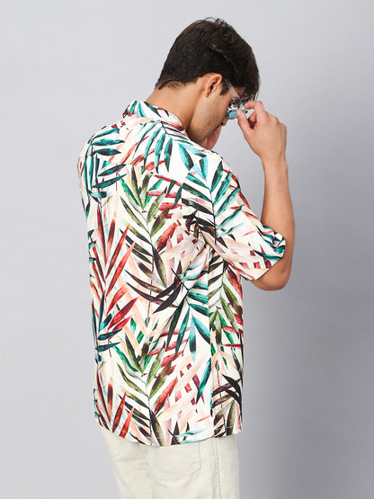 Bold Leaves Oversized Viscose Shirt