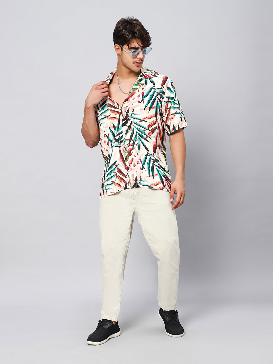 Bold Leaves Oversized Viscose Shirt