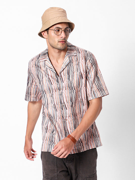 Vertical Swirl Lines Oversized Cotton Shirt