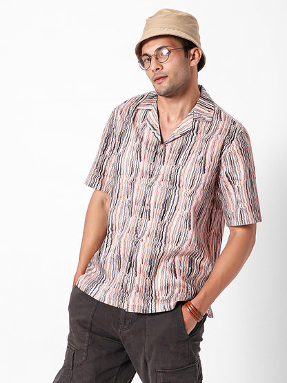 Vertical Swirl Lines Oversized Cotton Shirt