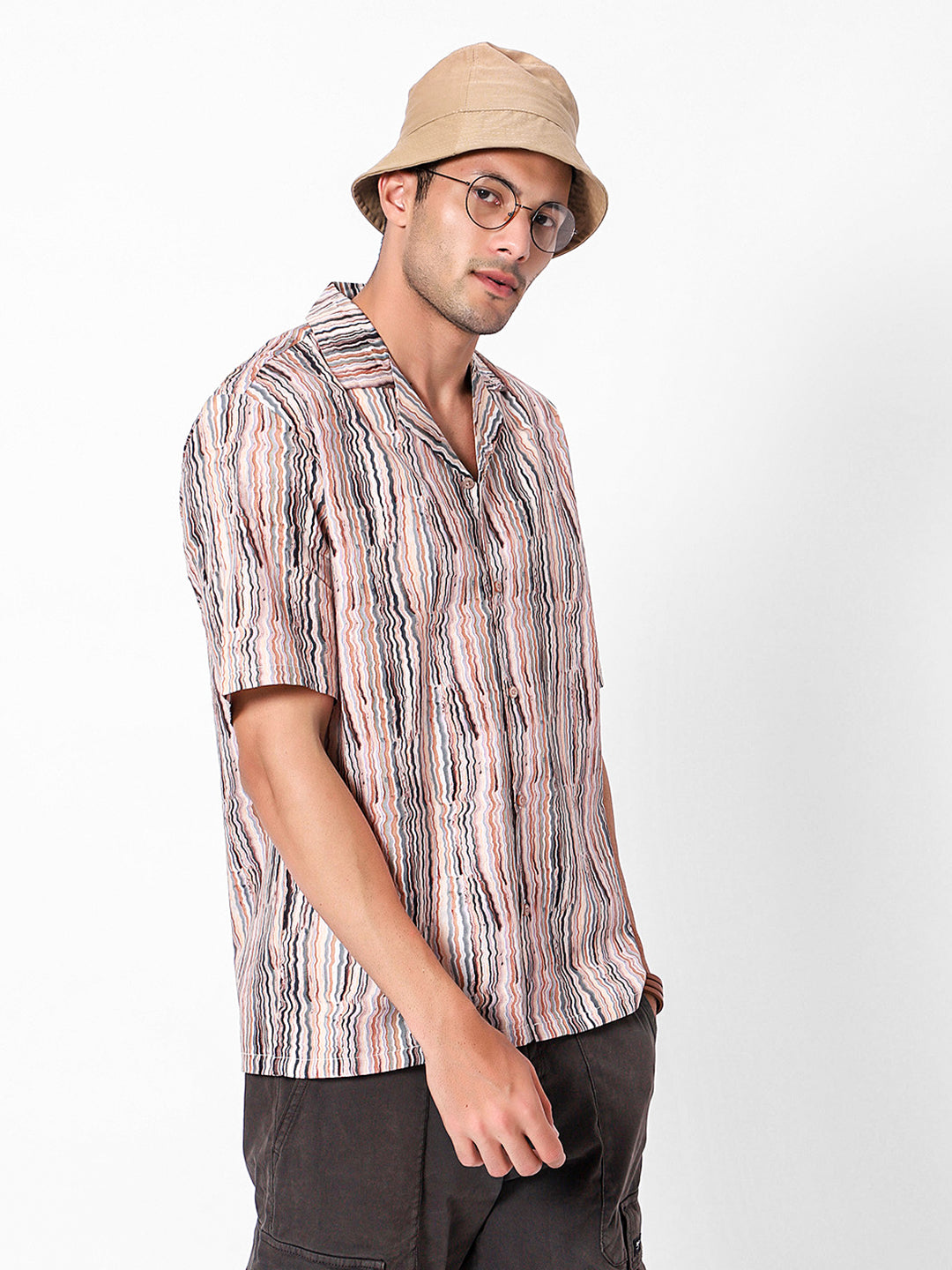 Vertical Swirl Lines Oversized Cotton Shirt