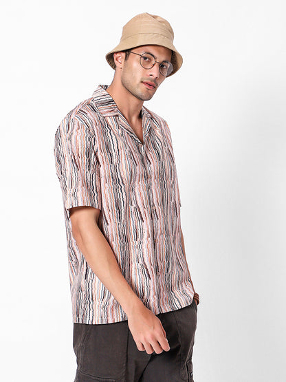 Vertical Swirl Lines Oversized Cotton Shirt