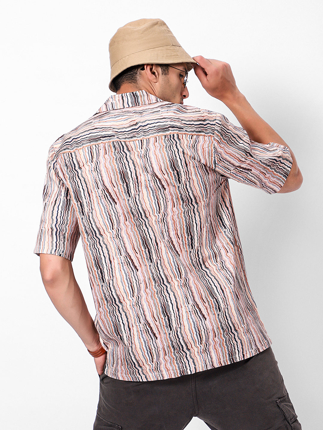 Vertical Swirl Lines Oversized Cotton Shirt