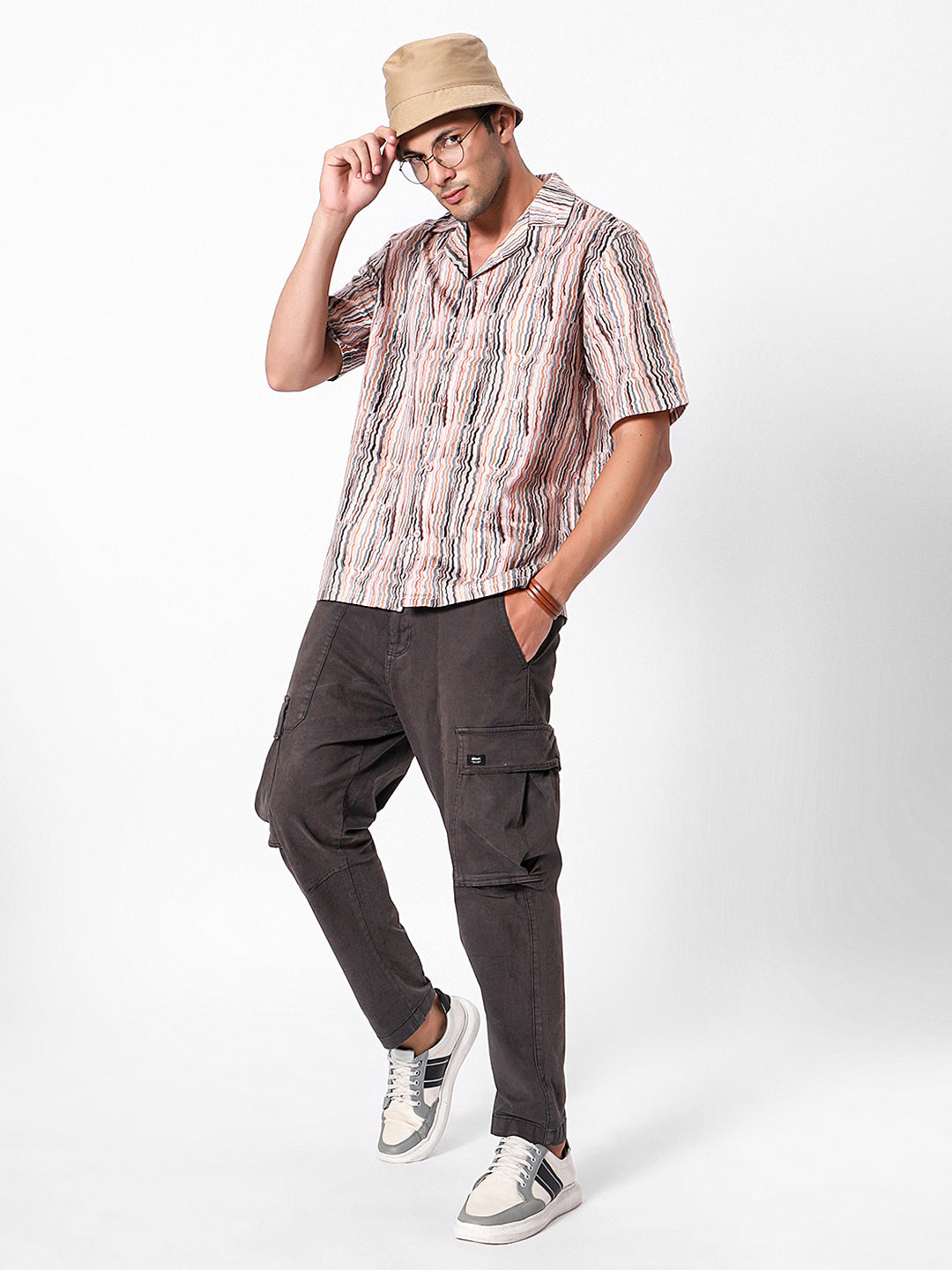 Vertical Swirl Lines Oversized Cotton Shirt
