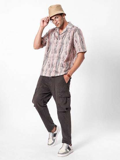Vertical Swirl Lines Oversized Cotton Shirt