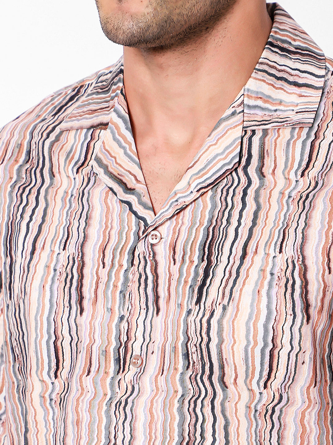 Vertical Swirl Lines Oversized Cotton Shirt