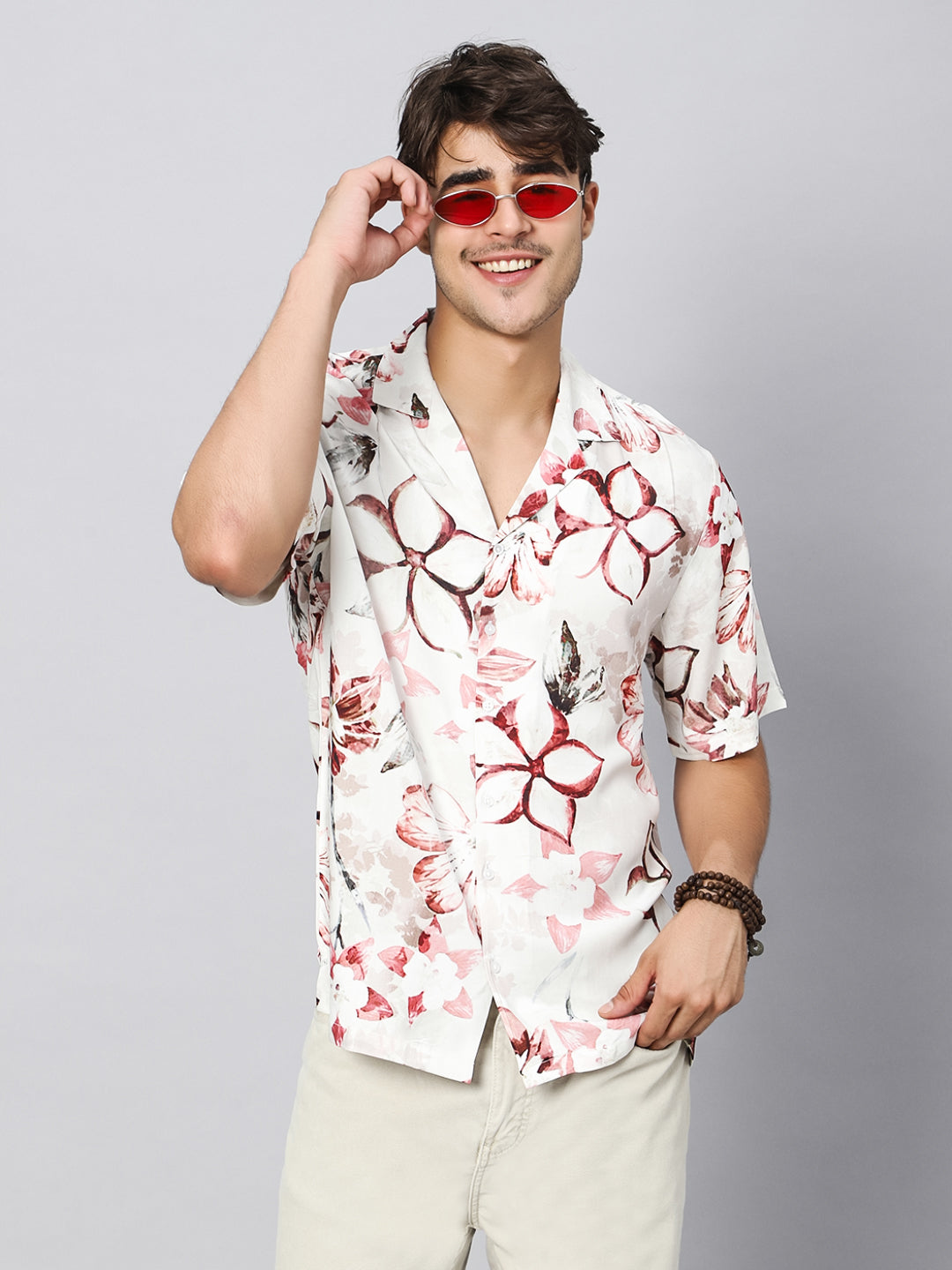 Tropical Floral Oversized Viscose Shirt