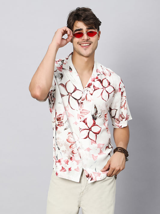 Tropical Floral Oversized Viscose Shirt