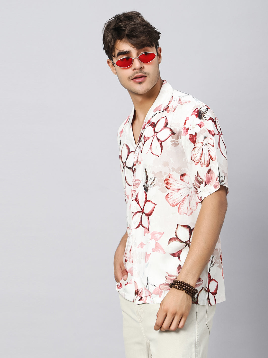 Tropical Floral Oversized Viscose Shirt