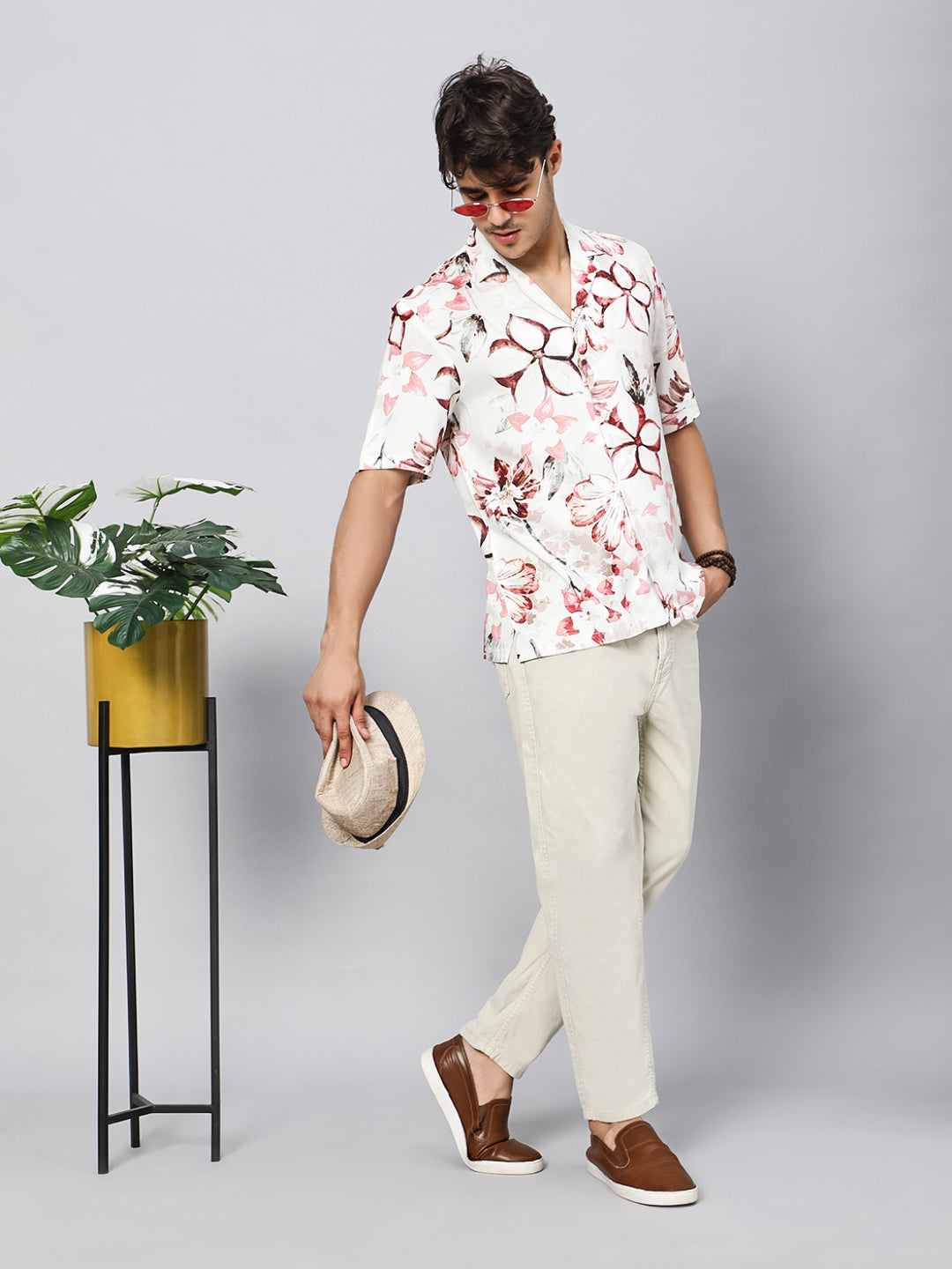 Tropical Floral Oversized Viscose Shirt