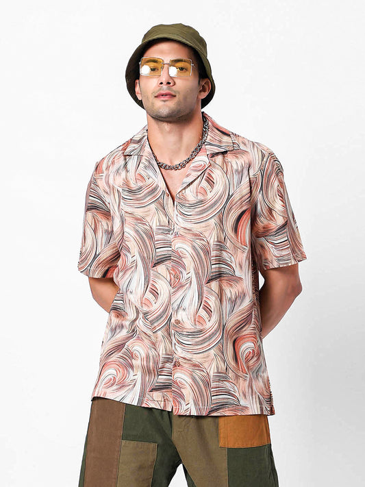 Retro Swirl Oversized Cotton Shirt