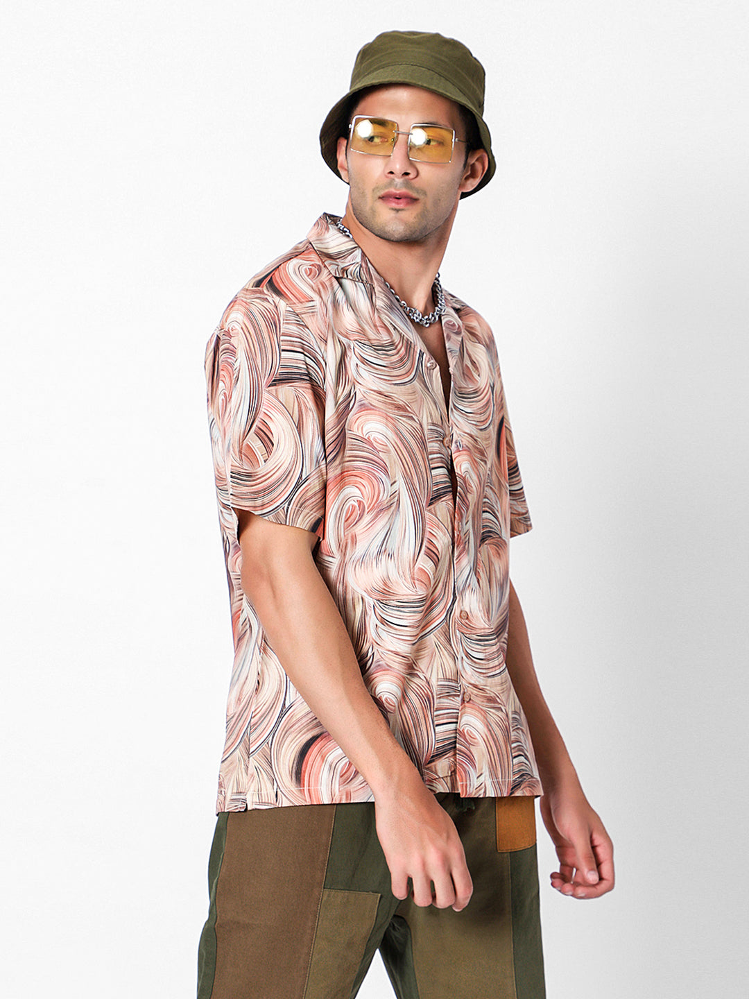 Retro Swirl Oversized Cotton Shirt