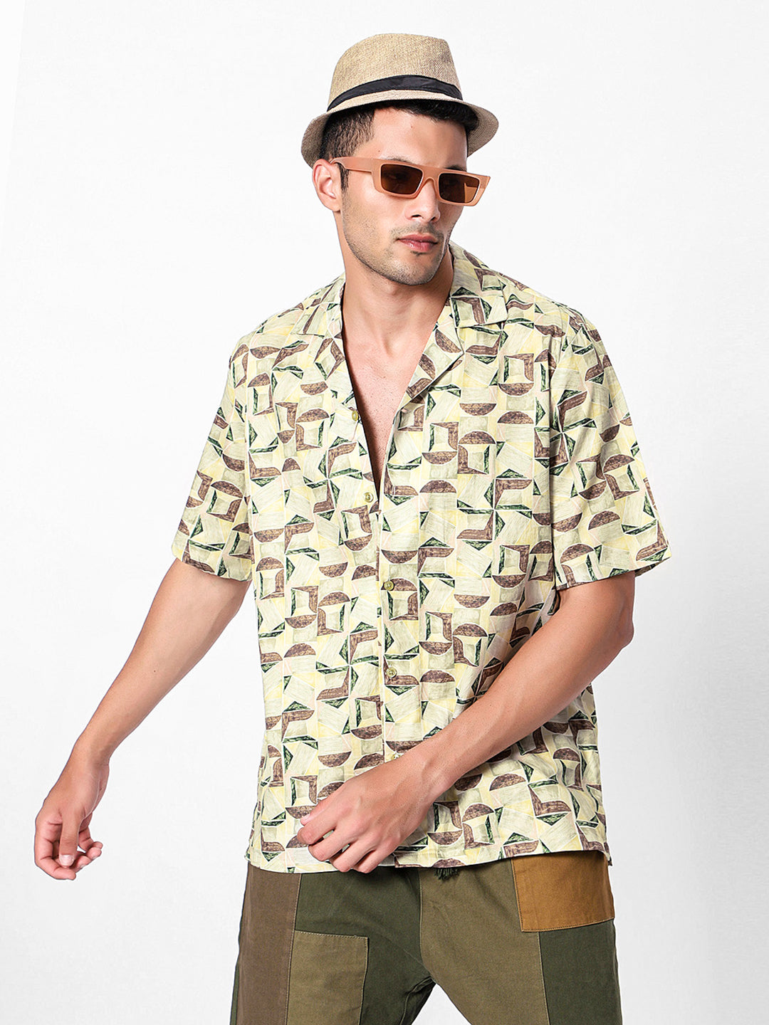 Drawn Geometric Oversized Cotton Shirt