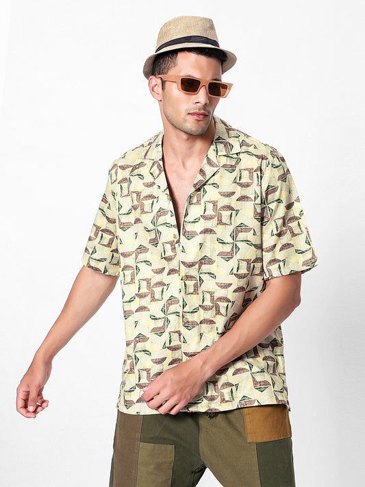Drawn Geometric Oversized Cotton Shirt
