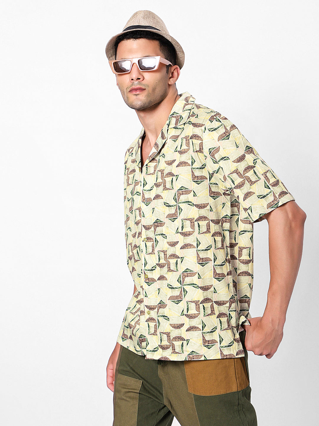 Drawn Geometric Oversized Cotton Shirt