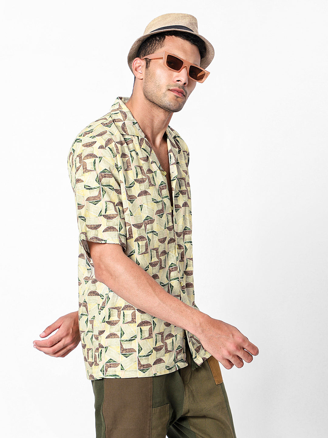 Drawn Geometric Oversized Cotton Shirt