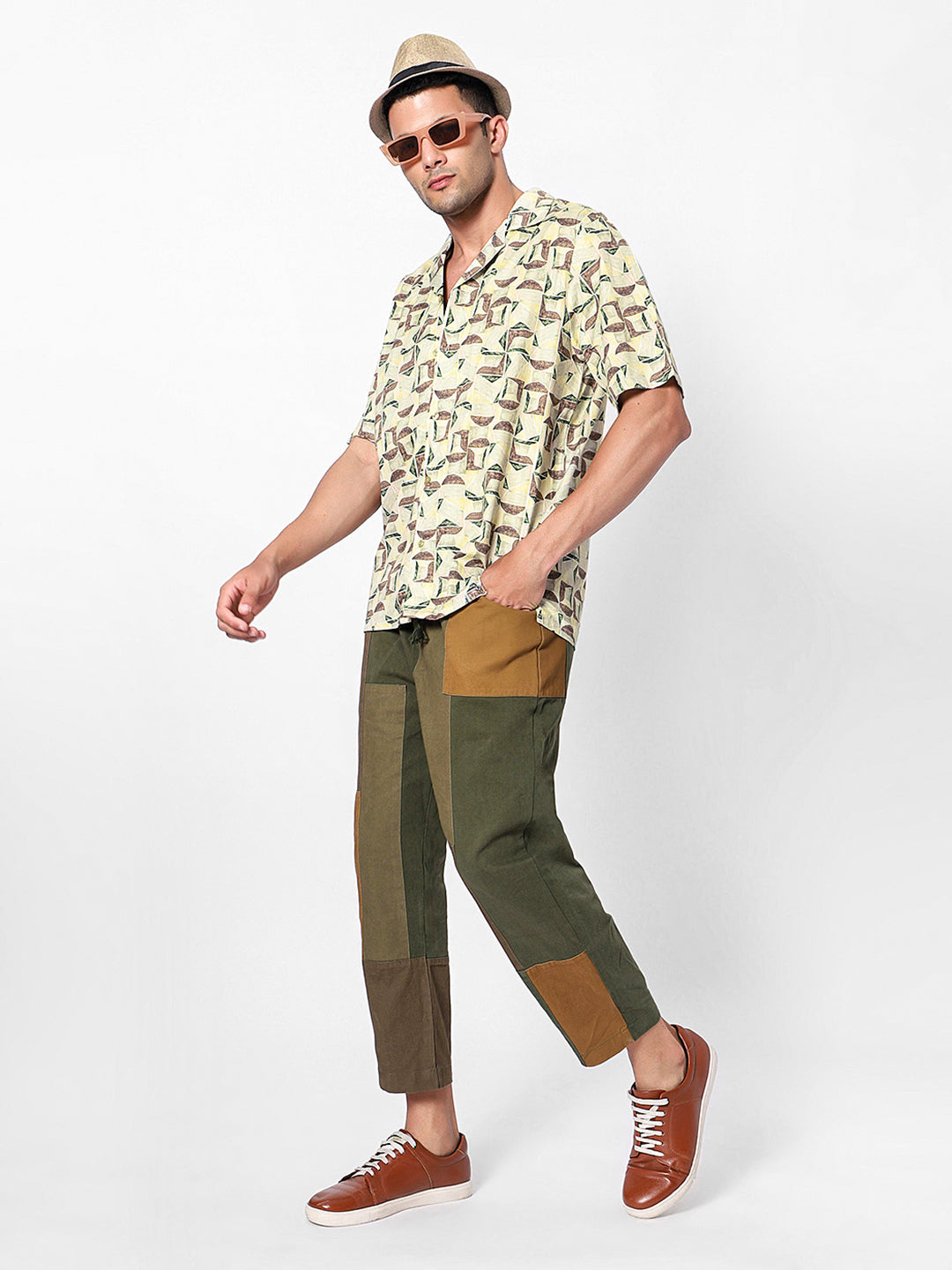 Drawn Geometric Oversized Cotton Shirt