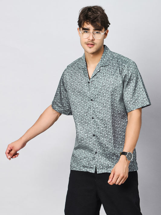 Monochrome Wave Oversized Cotton Shirt
