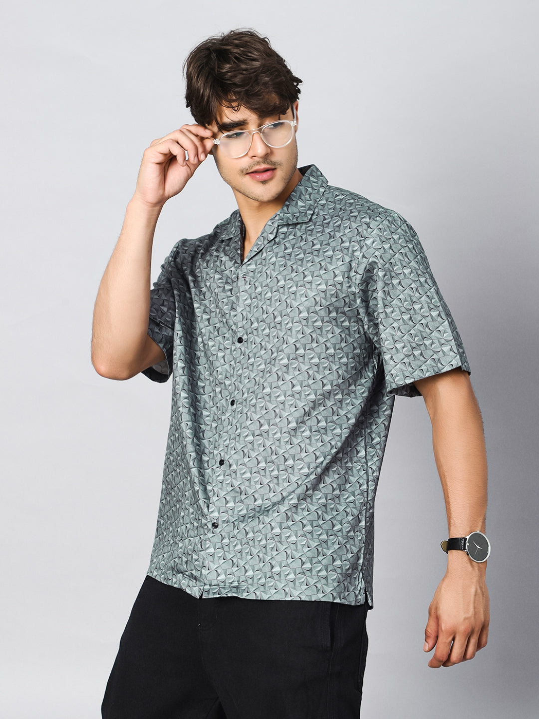Monochrome Wave Oversized Cotton Shirt