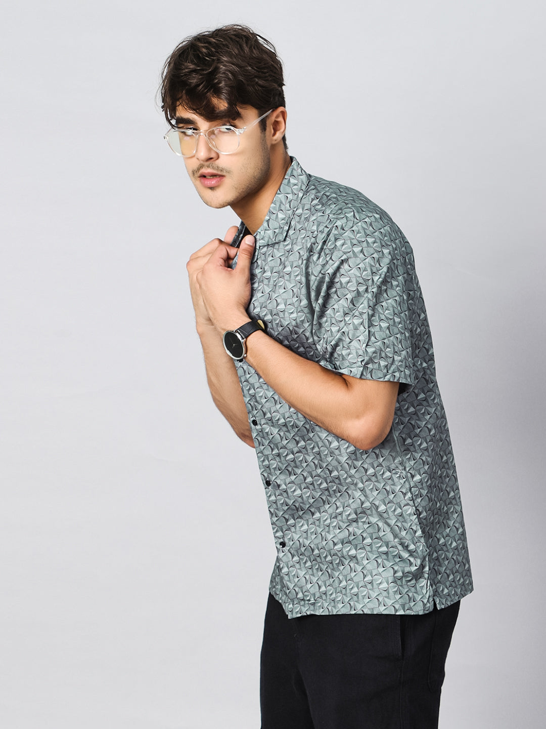Monochrome Wave Oversized Cotton Shirt