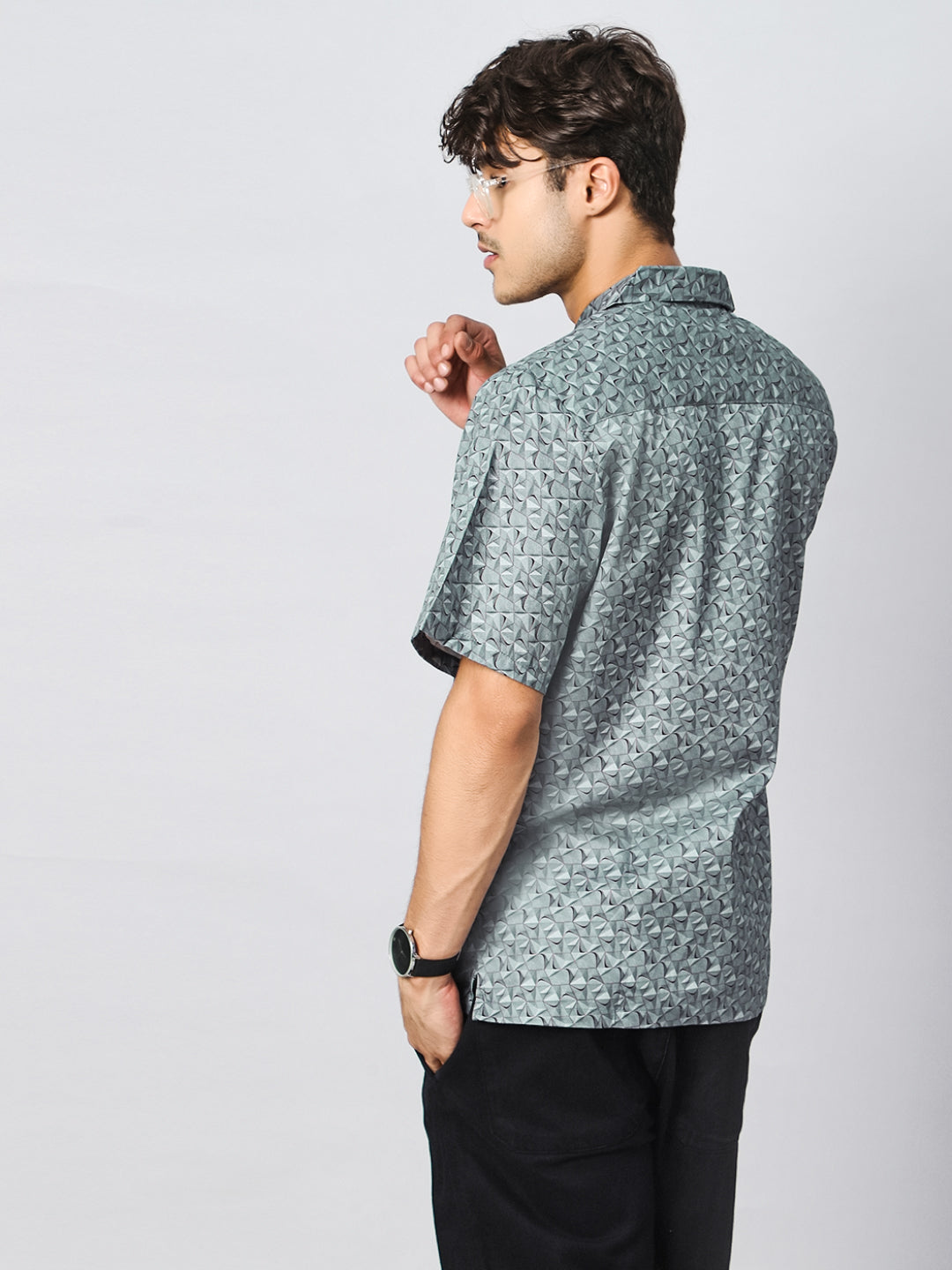 Monochrome Wave Oversized Cotton Shirt