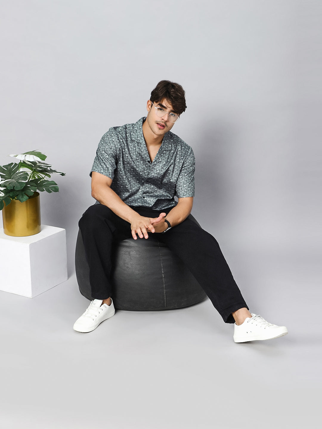 Monochrome Wave Oversized Cotton Shirt