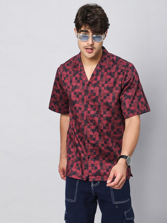 Plaid Red Oversized Cotton Shirt