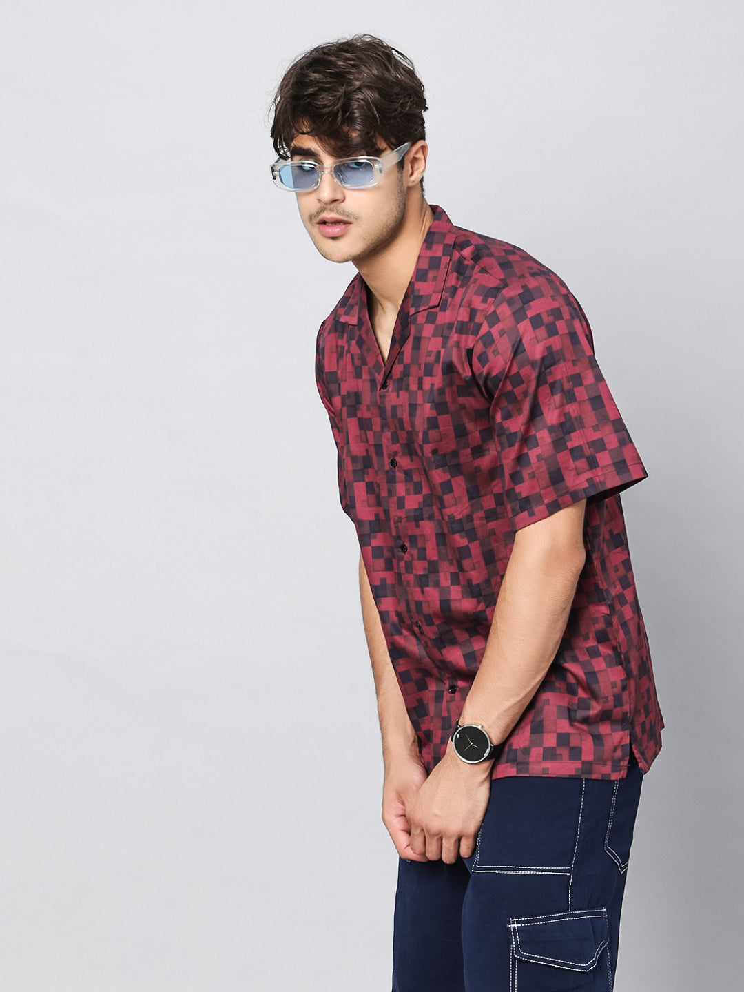 Plaid Red Oversized Cotton Shirt