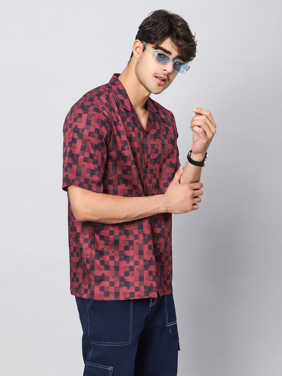 Plaid Red Oversized Cotton Shirt