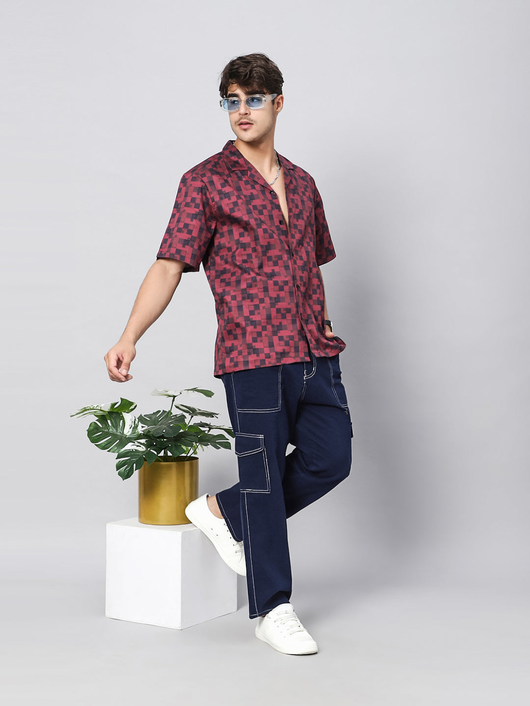 Plaid Red Oversized Cotton Shirt